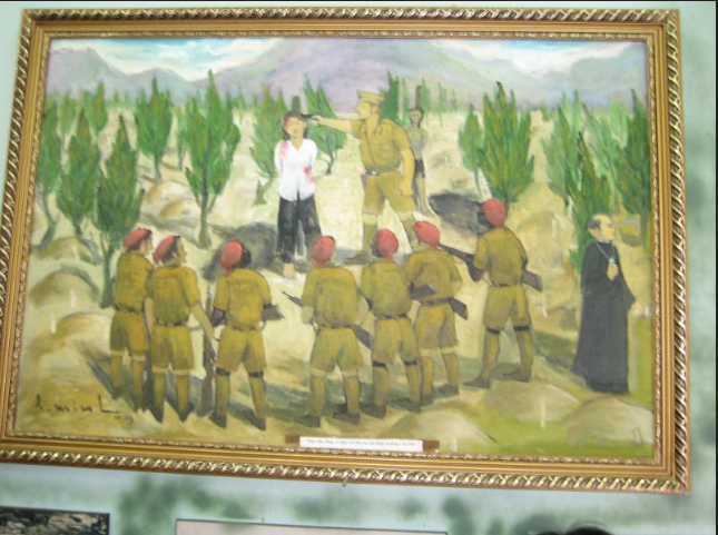 Võ Thị Sáu khi bị lính Pháp bắt được khắc họa trên tranh